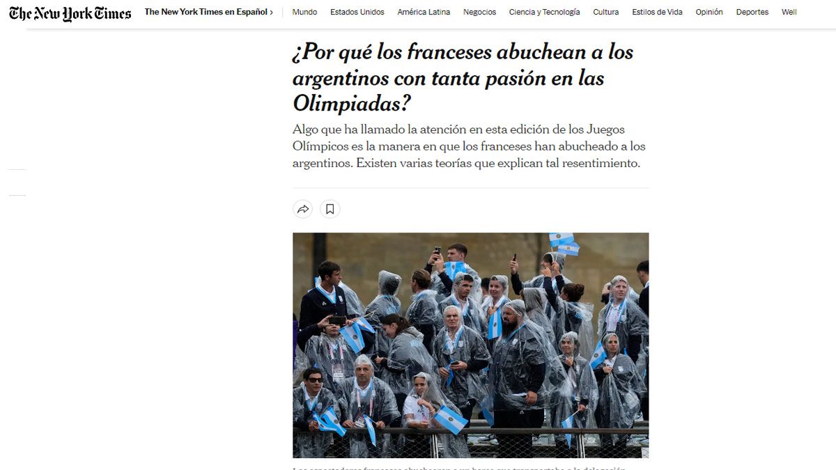 La misma nota, en castellano, pero con un título diferente. (Foto: NYT en español)