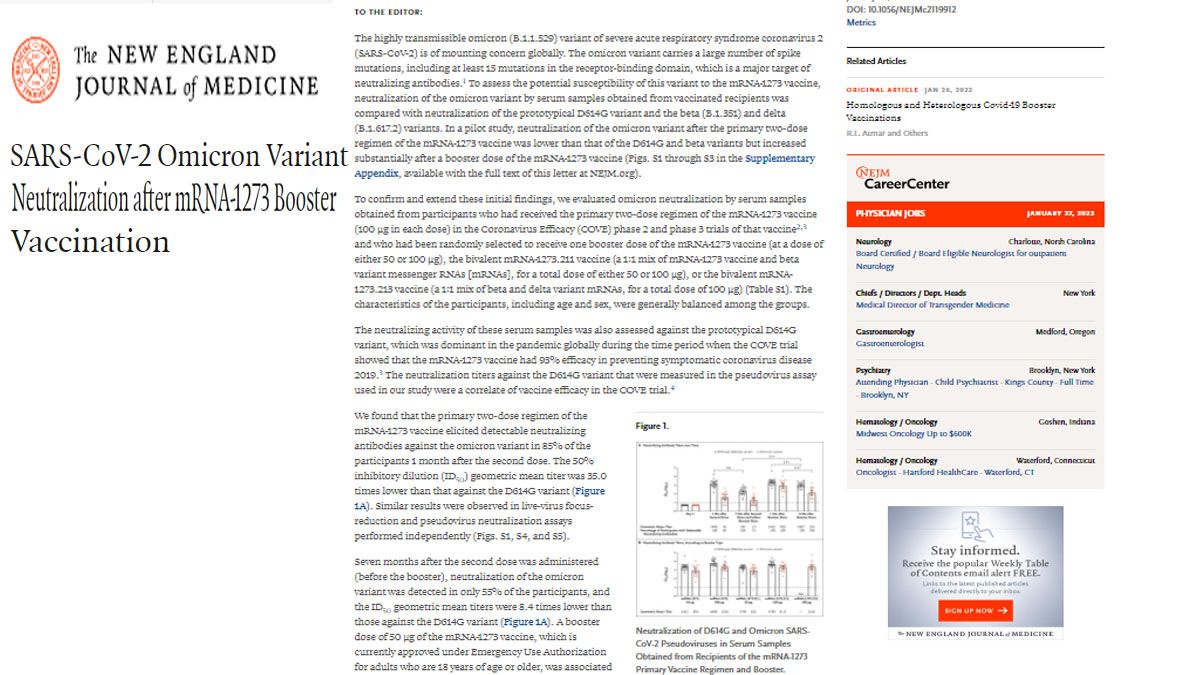 Los estudios de moderna sobre un refuerzo específico sobre Ómicron son muy positivos ( Foto: New England Journal of Medicine)