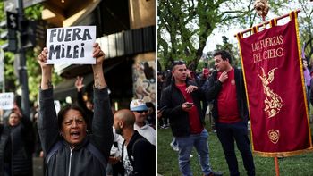 Tensión en la previa del acto de Milei: militantes libertarios y opositores separados por un cordón policial