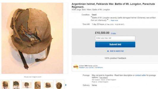 Subastan en Londres un casco que le salvó la vida a un  combatiente de Malvinas; el soldado pide recuperarlo
