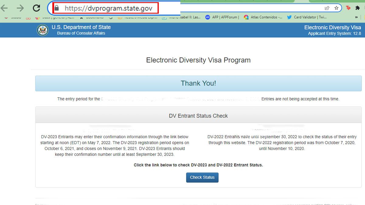 Esta es la página en la que habrá que anotarse, a partir del próximo 5 de octubre, para participar de un sorteo para visas de trabajo ( Foto: Página del Departamento de Estados de los Estados de Estados Unidos)
