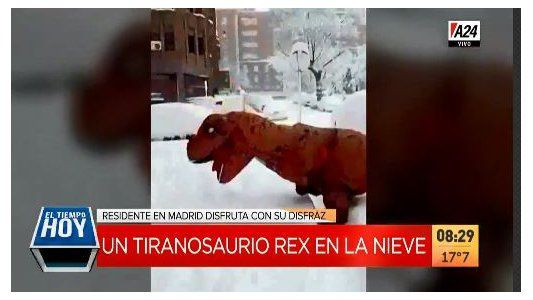 Viral: un dinosaurio disfrutó de la nevada récord en España