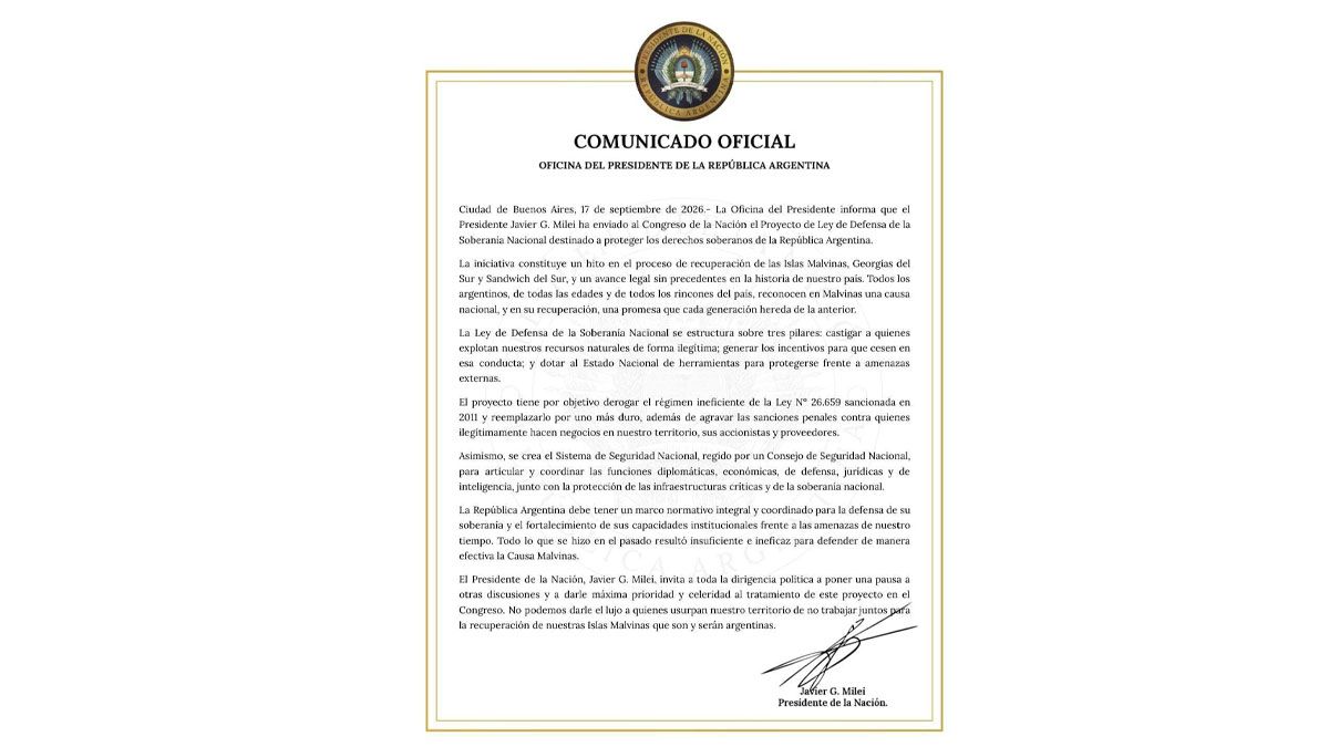Proyecto del Gobierno para endurecer penas a empresas que actúen en el área de Malvinas sin permisos otorgados por la Argentina. (Foto: Presidencia de la Nación)