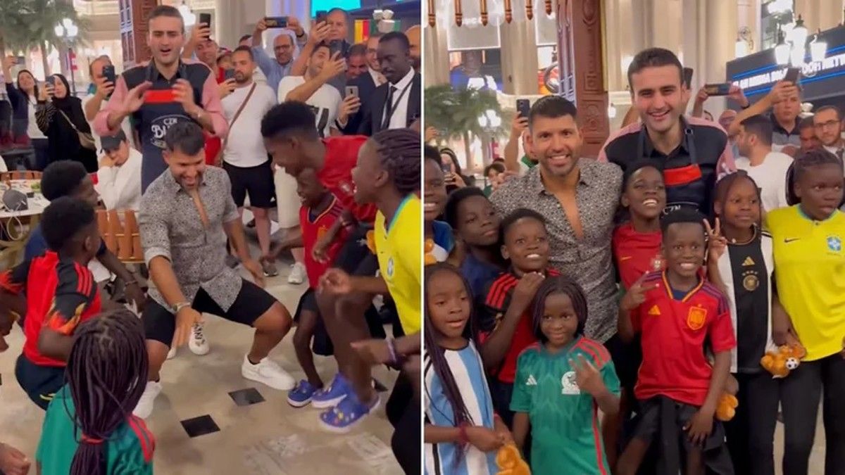 El Kun Agüero bailó con un grupo de niños africanos en Qatar y el video de su baile se volvió viral.  
