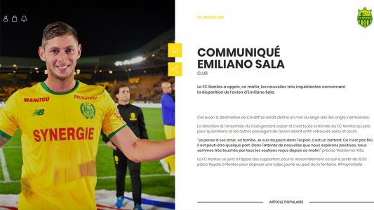 El anuncio pesimista del Nantes, club donde jugaba Emiliano Sala: El avión se habría estrellado en el mar
