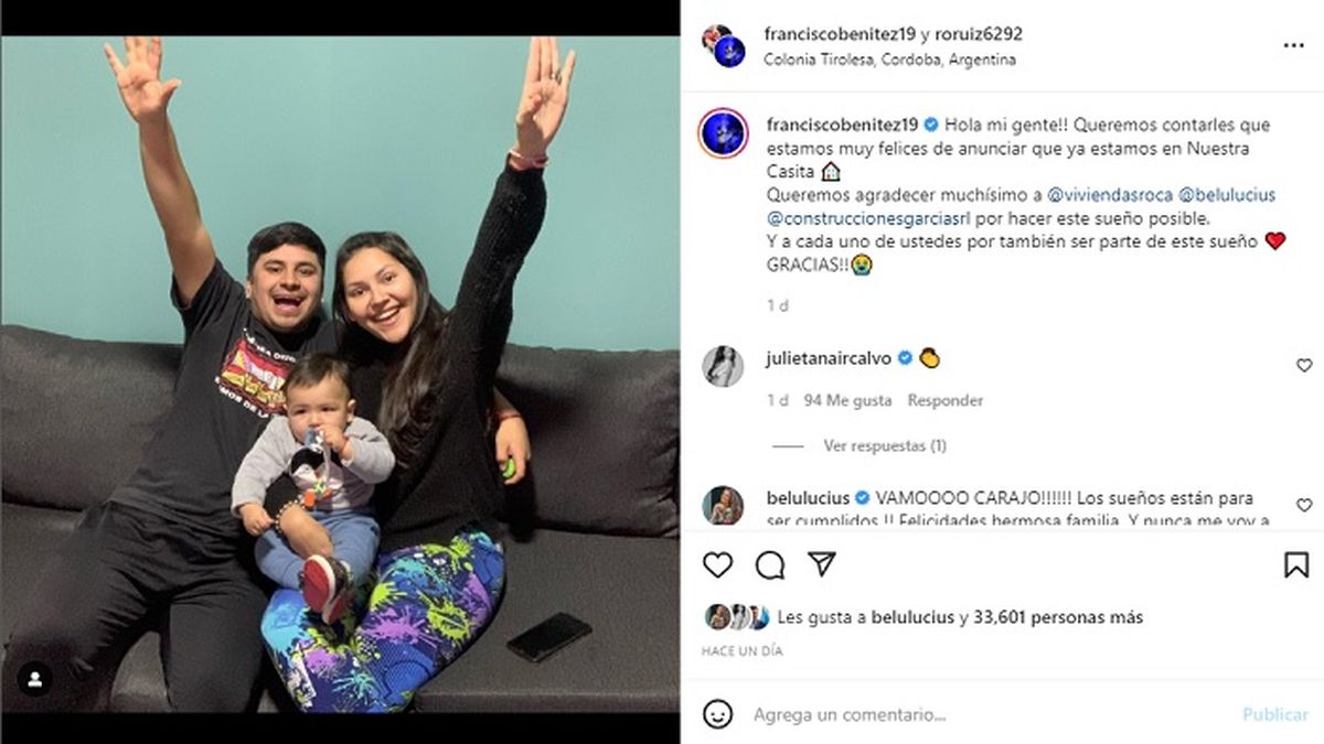 El posteo de Francisco Ben&iacute;tez con el que anunci&oacute; la concreci&oacute;n del sue&ntilde;o de la casa propia.&nbsp;