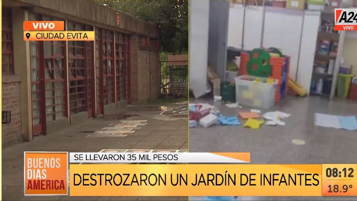 Así desvalijaron y vandalizaron un jardín de infantes en Ciudad Evita. (Captura de Tv)