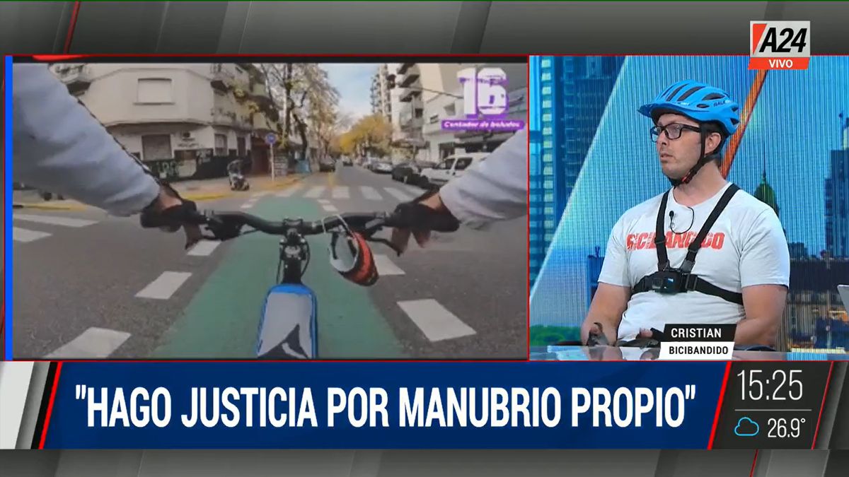 El youtuber bicibandido dio la cara en A24 y contó cómo nació la idea de hacer justicia por manubrio propio. (Foto: captura A24)