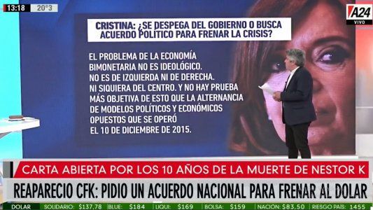 Reapareció CFK: pidió un acuerdo nacional para frenar al dólar