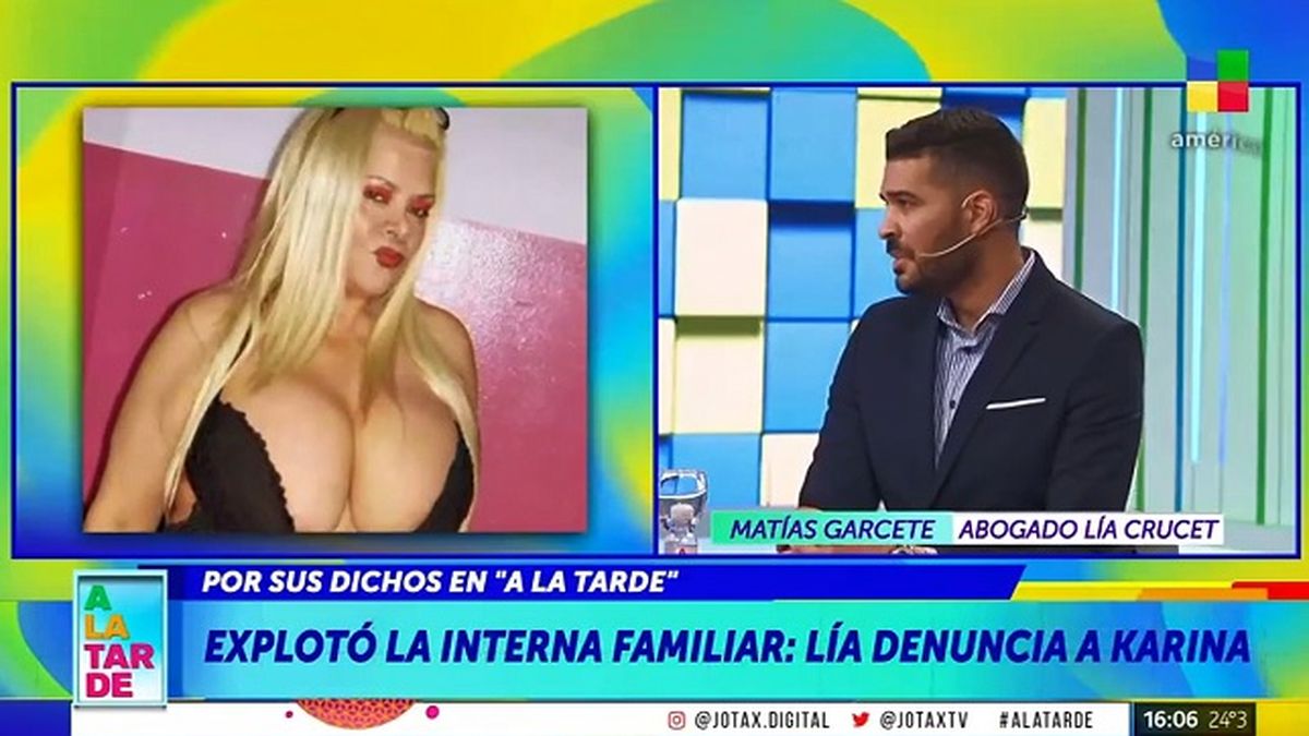 El abogado de L&iacute;a Crucet, Dr. Mat&iacute;as Garcete Su&aacute;rez, asegur&oacute; en el piso de A la tarde que la cantante tropical est&aacute; 'apta' desde el punto de vista jur&iacute;dico y civil para hacer una denuncia p&uacute;blica.