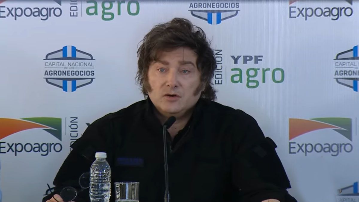 El presidente Javier Milei en el cierre de Expoagro 2025. (foto: Captura de TV)&nbsp;