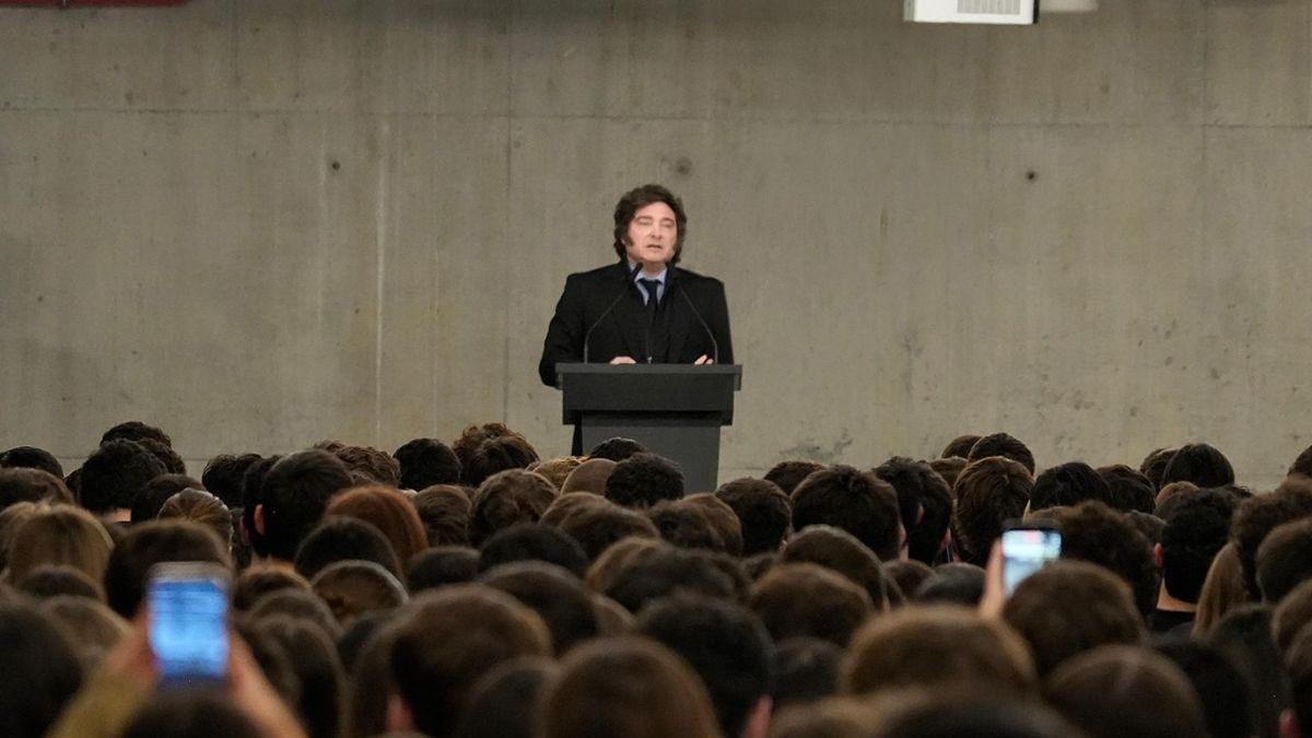 Javier Milei en la Universidad Di Tella. (Foto: Presidencia de la Nación)