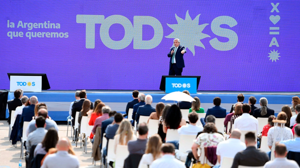 El presidente Alberto Fernández encabezó un acto del Frente de Todos en Tecnópolis.&nbsp;