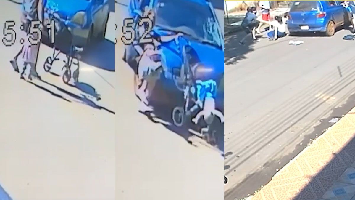 momentos del accidente en cadena que provoco una hombre que atropelló a una mujer con sus dos hijos .(Foto: Gentileza ABC Color)