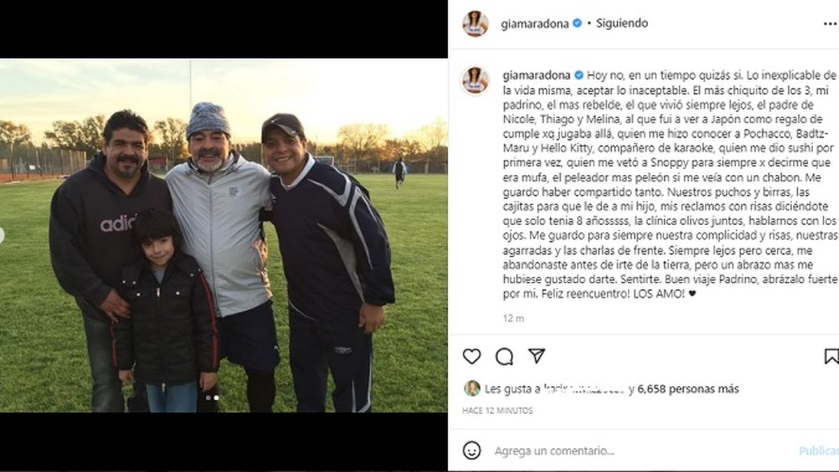 El sentido posteo de Gianinna Maradona dedicado a su t&iacute;o y padrino Hugo Maradona, quien muri&oacute; repentinamente a los 52 a&ntilde;os en Italia.&nbsp;