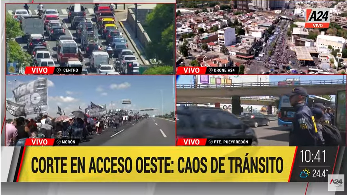 Piquetes en todos los accesos a la Ciudad: rechazan la miseria del bono de fin de año (Foto: captura de A24).