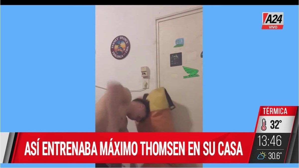 Las imágenes de Máximo Thomsen mientras entrenaba en su casa (Foto: captura de video).