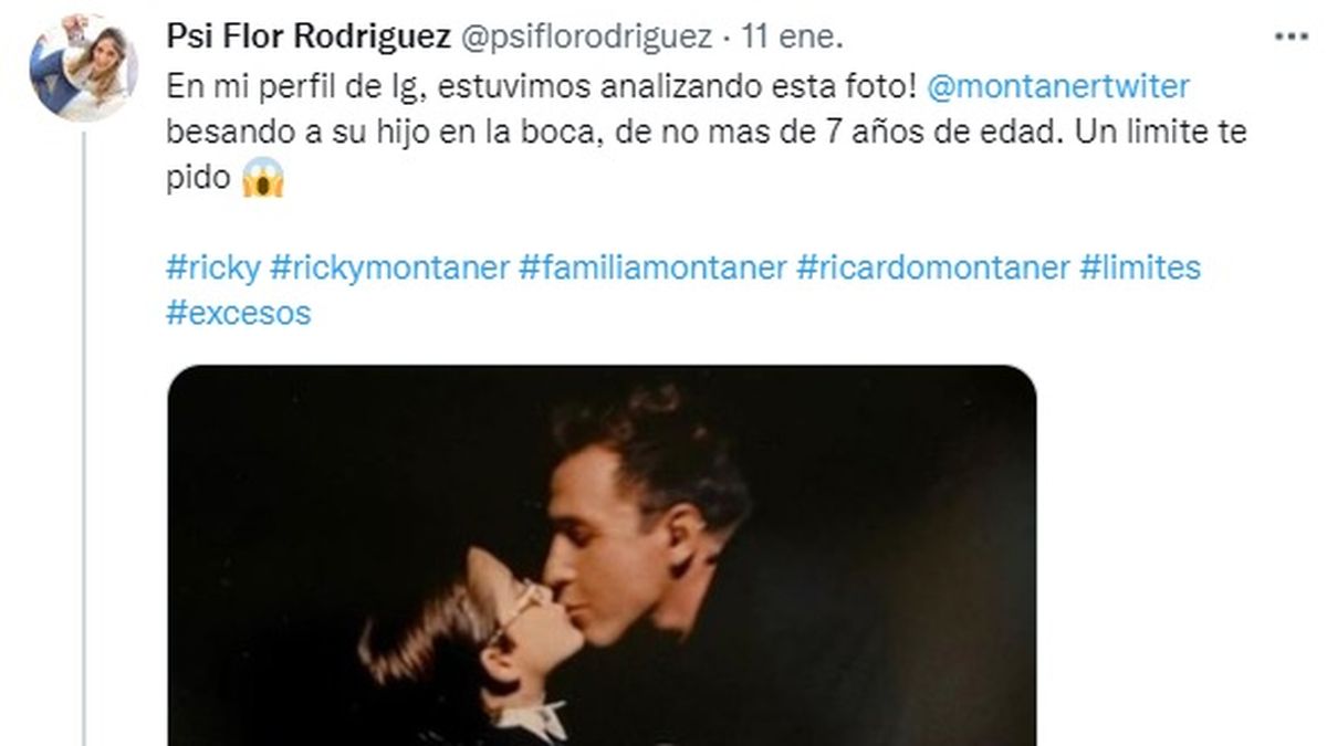 El mensaje que abri&oacute; la pol&eacute;mica en las redes tras el cuestionamiento de una psic&oacute;loga a Ricky Montaner y su padre, Ricardo Montaner, al besarse en la boca.&nbsp;