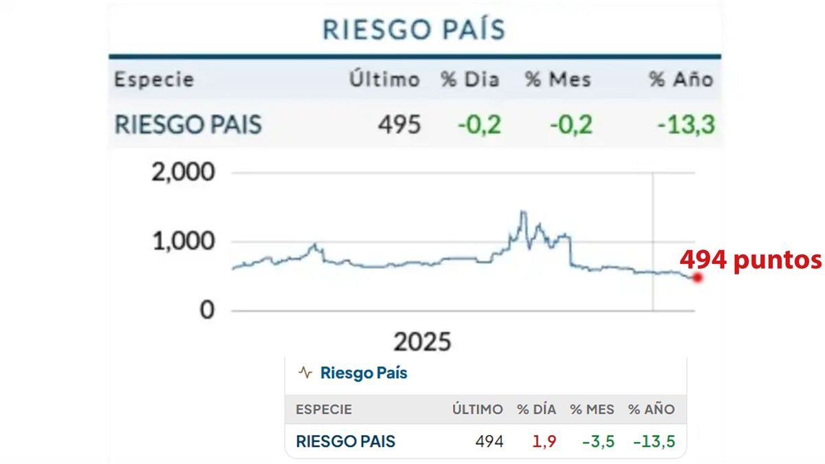Nueva suba del riesgo pa&iacute;s, que se ubica en los 492 puntos. (Foto: Gentileza RAVA)