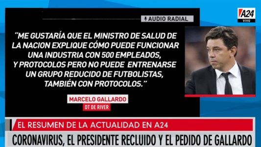 Resumen del día de A24: coronavirus, el presidente recluido y el pedido de Gallardo