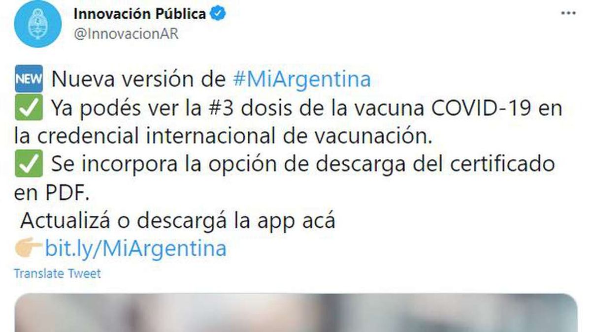 La App Mi Argentina muestra el certificado de vacunación