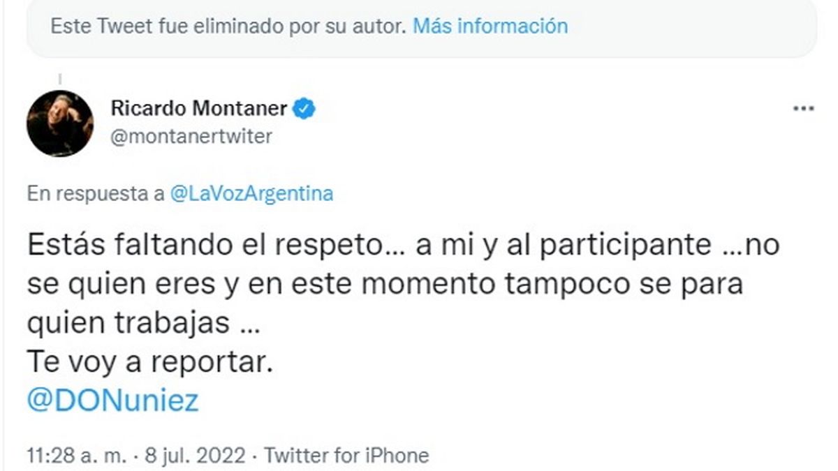 La primera respuesta de Ricardo Montaner v&iacute;a Twitter.