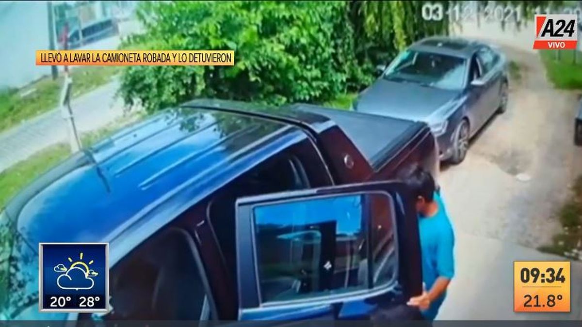Insólito: cayó cuando llevó a lavar una camioneta robada. (Captura de Tv)