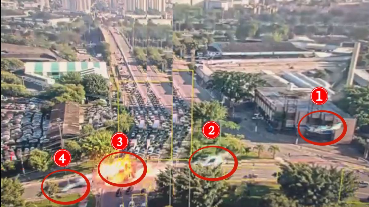 La secuencia completa del accidente de la avioneta malograda en un aterrizaje de emergencia en una autopista de San Pablo. (Foto: A24.com)