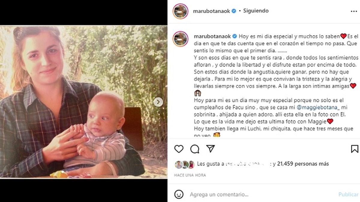 El posteo de Maru Botana este 5 de marzo recordando a su hijo Facundo. Aquí, la última postal del bebé junto a su prima Maggie.