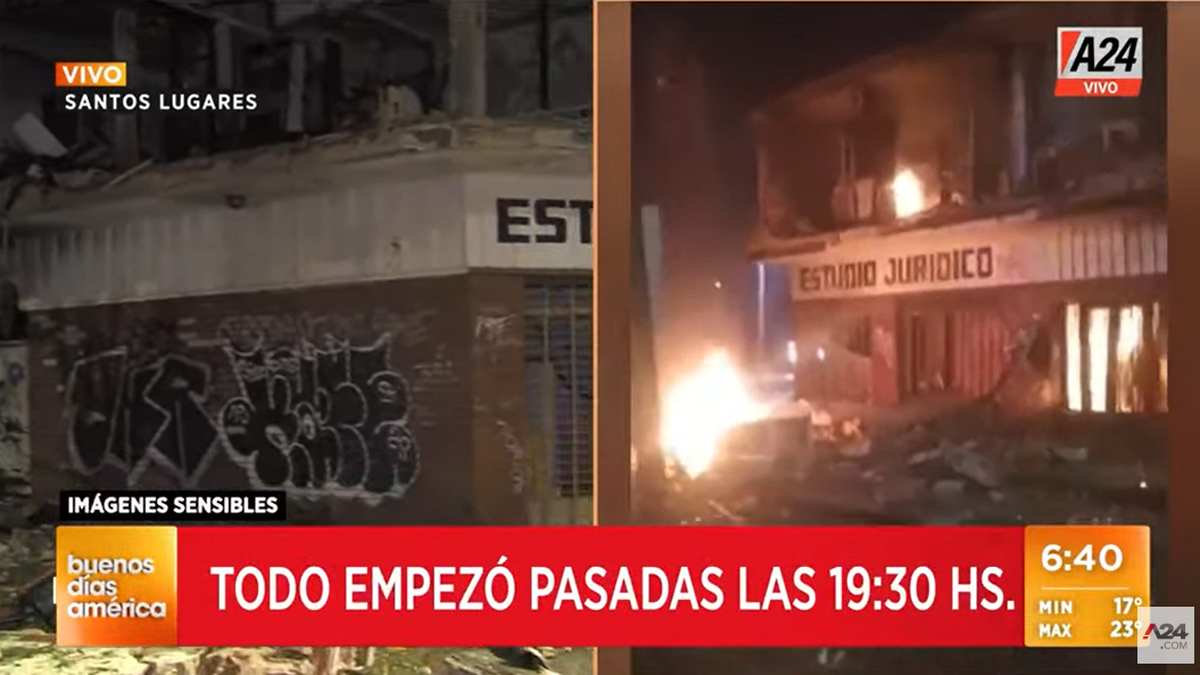 Santos Lugares: al menos seis personas internadas por una explosión en una vivienda (Foto captura A24)