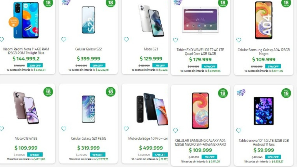 Algunos de los celulares que se pueden financiar hasta en 18 cuotas (Foto: Provincia Compras). Algunos de los celulares que se pueden financiar hasta en 18 cuotas (Foto: Provincia Compras).