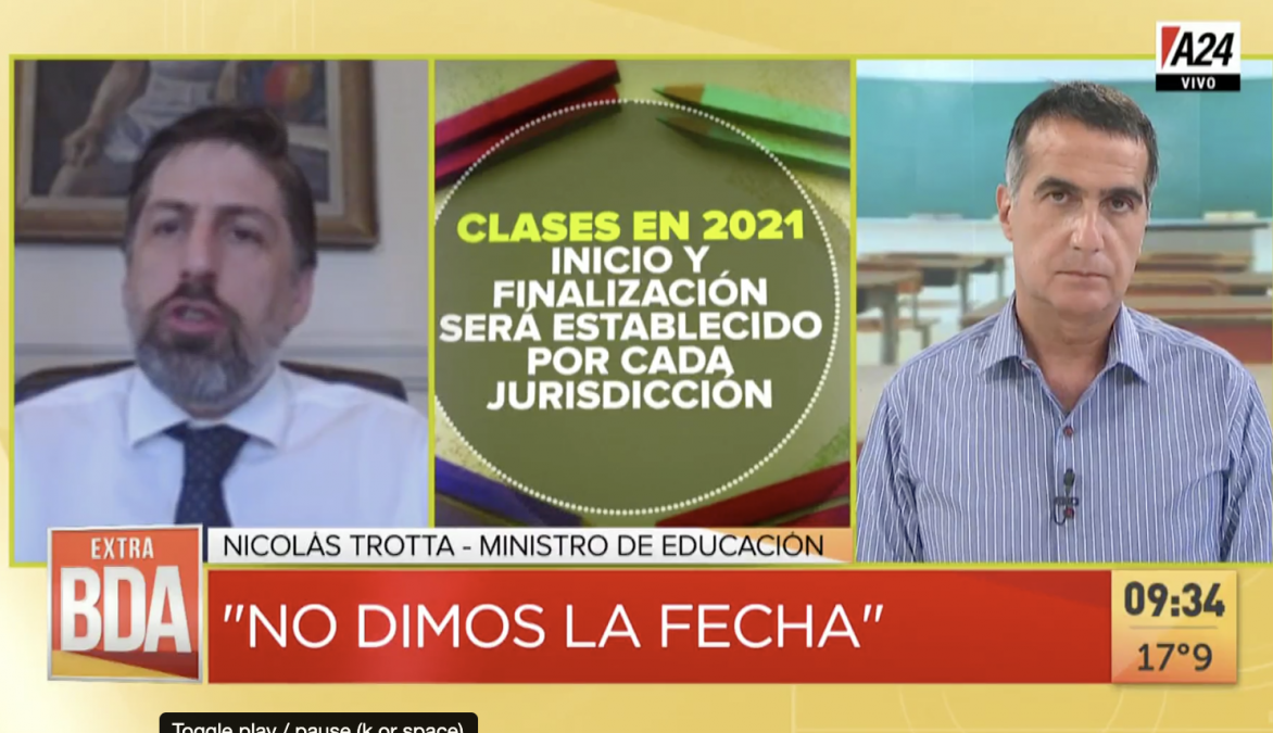 Trotta insiste con que las clases presenciales se reinicien en marzo de 2021