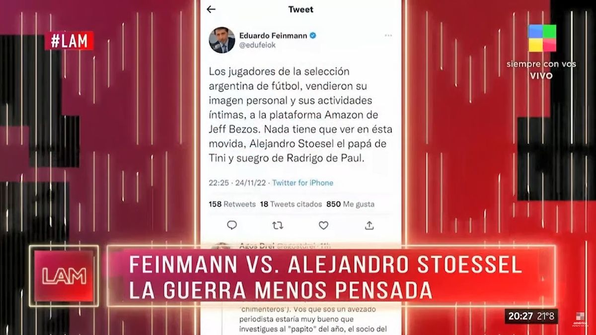 Tras sus dichos en la radio, Eduardo Feinmann se desdijo en Twitter y deslig&oacute; a Alejandro Stoessel de lo que lo hab&iacute;a acusado.&nbsp;