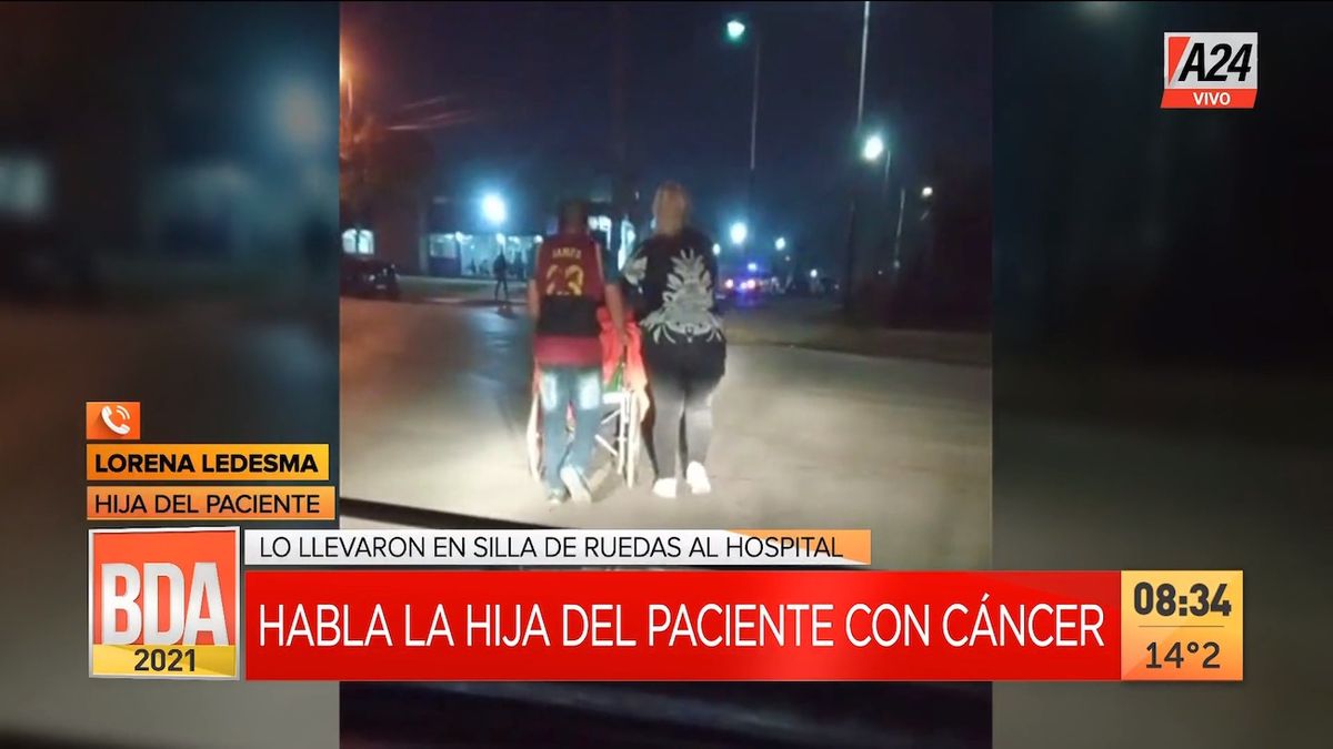 La hija de Eduardo Ledesma trasladó a su papá durante 15 cuadras hasta finalmente llegar al hospital San Juan de Dios (Foto: captura de pantalla).