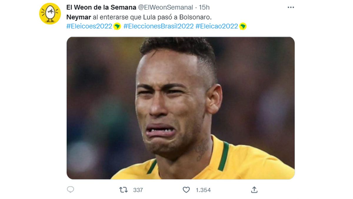 Neymar, por apoyar la reelección de Bolsonaro, blanco preferido de los memes (Foto: cuenta de Twitter de El weon de la semana)
