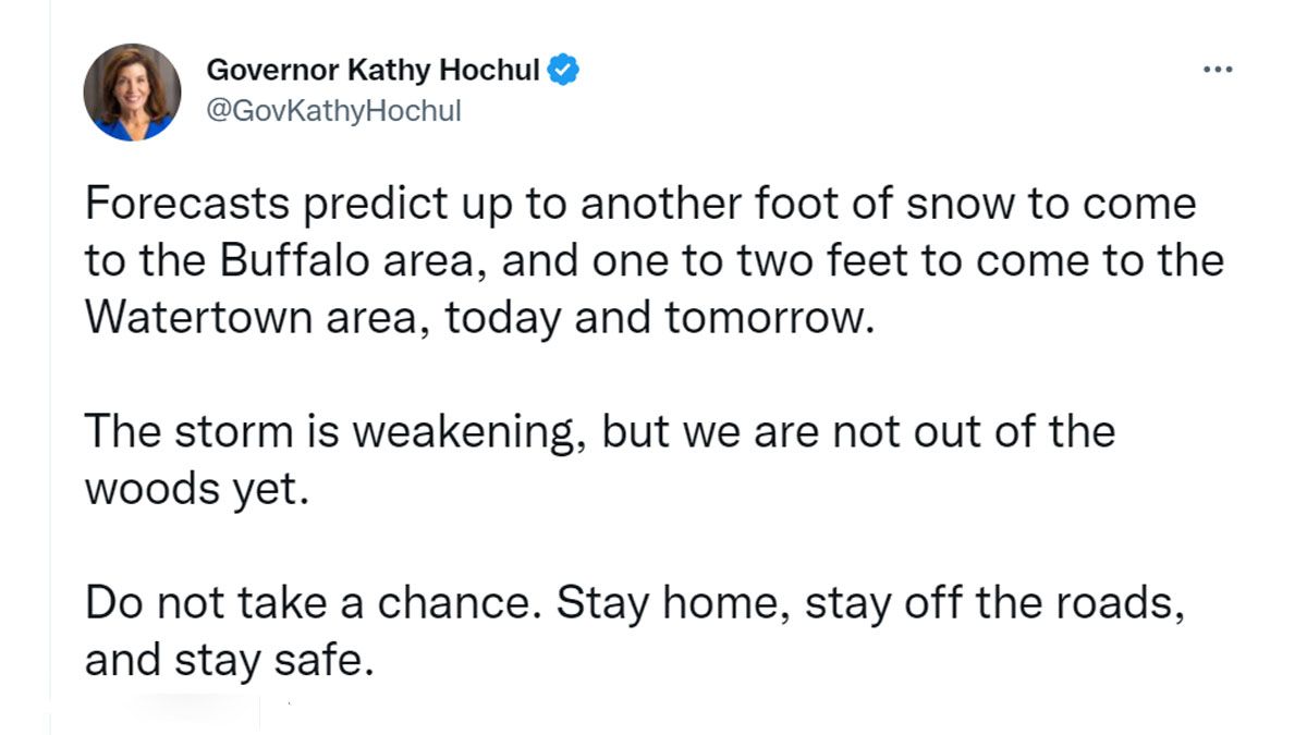 La gobernadora de Nueva York y el pedido de permanecer en sus hogares hasta que pase la "tormenta del siglo". (Foto: Cuenta de Twitter de Kathy Mochul)