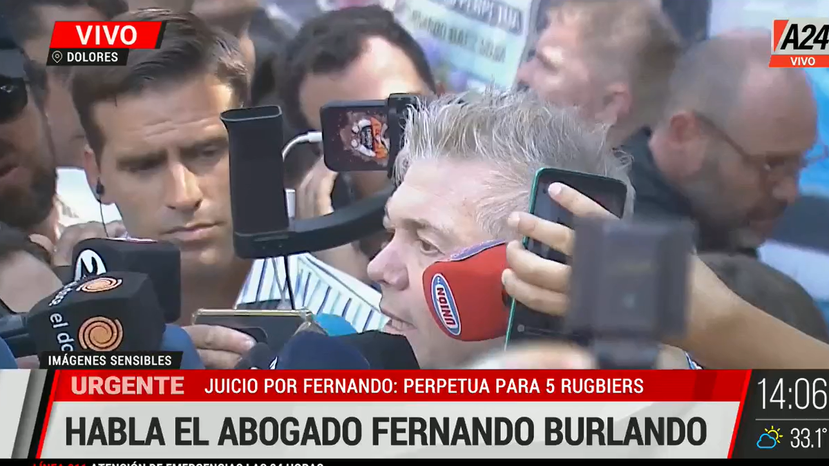 Fernando Burlando habló tras la lectura de sentencia por el crimen de Fernando Báez Sosa. (Foto: Captura A24)&nbsp;