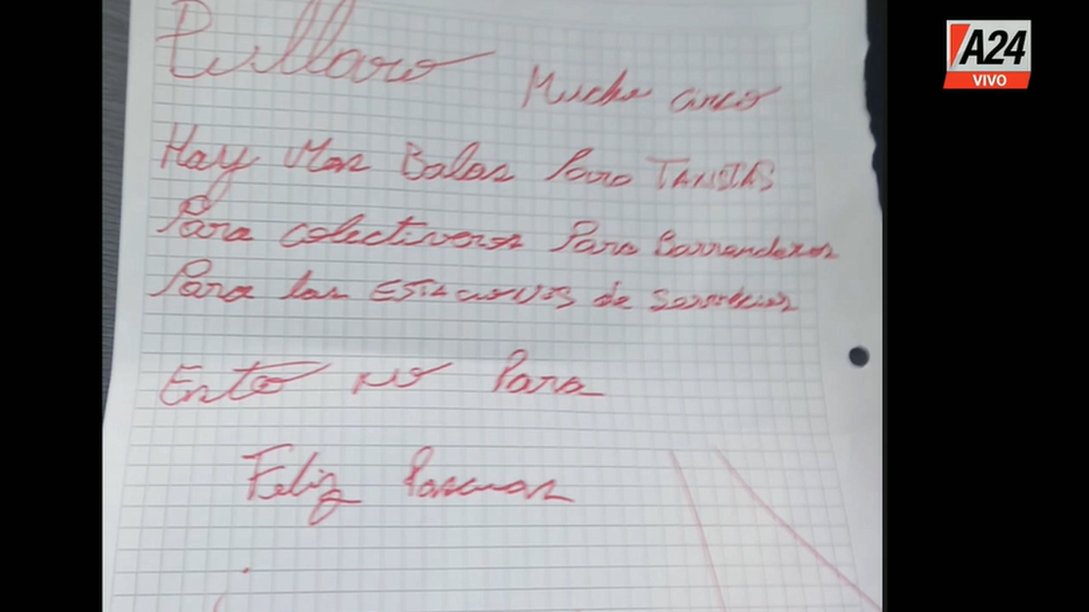 La carta con una nueva amenaza a Maximiliano Pullaro y a todoRosario. (Foto: captura A24)