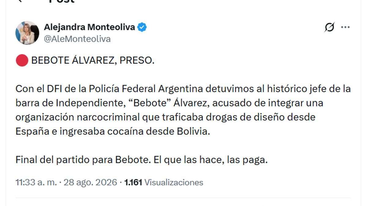 La ministra de Seguridad anunció una nueva captura del barra 