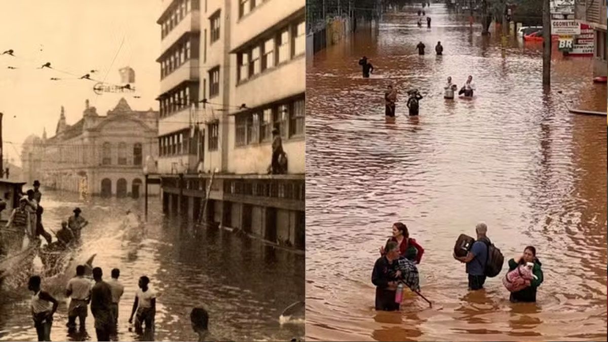 Dos momentos tr&aacute;gicos para R&iacute;o Grande do Sul. La inundaci&oacute;n de 1941 y esta de 2024, que es a&uacute;n m&aacute;s grave. (Foto: Gentileza O Globo) &nbsp; &nbsp;