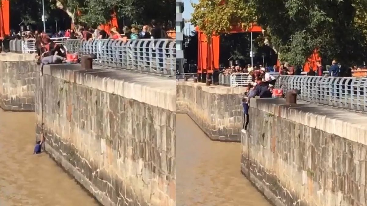 Video: Hombre borracho cayó al canal en Puerto Madero y lo rescató un trabajador de delivery