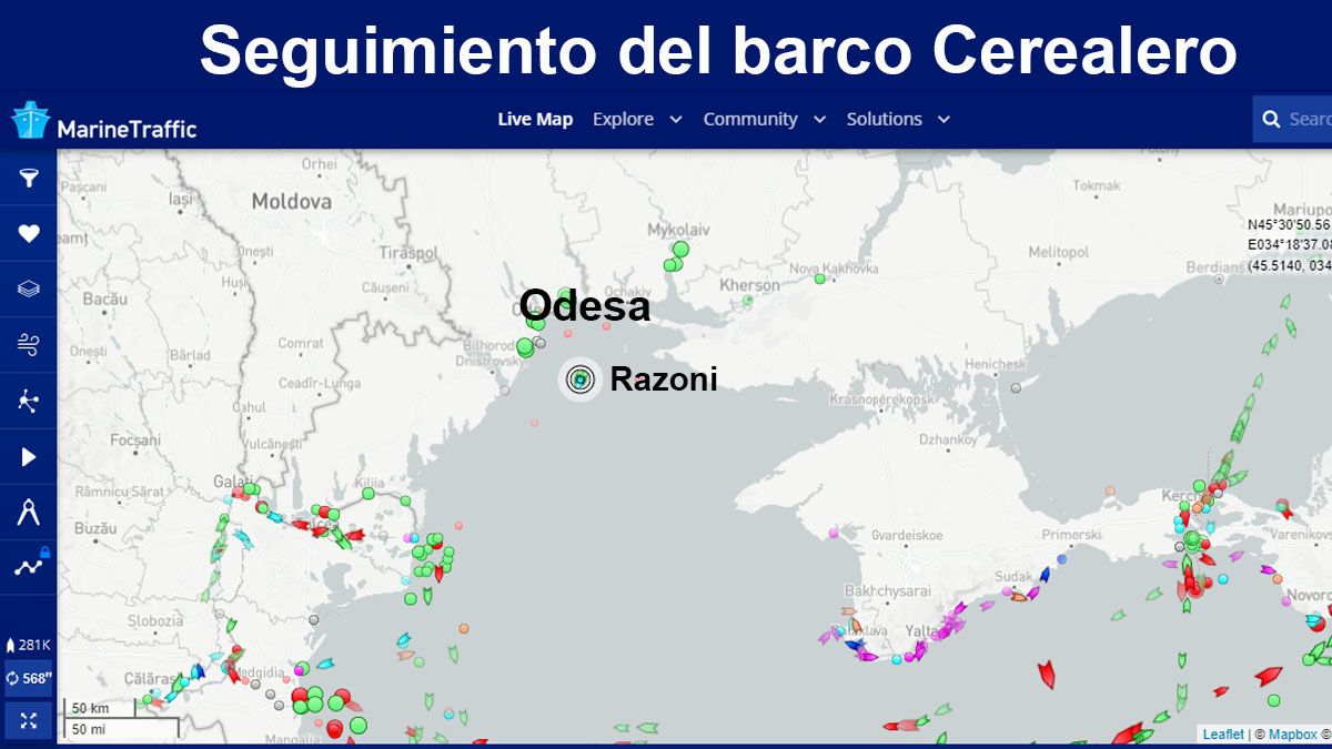 el trayecto del barquo Razoni puede seguirse on line en su marcha hacia Trípoli (Foto: Gentileza Martine Traffic)