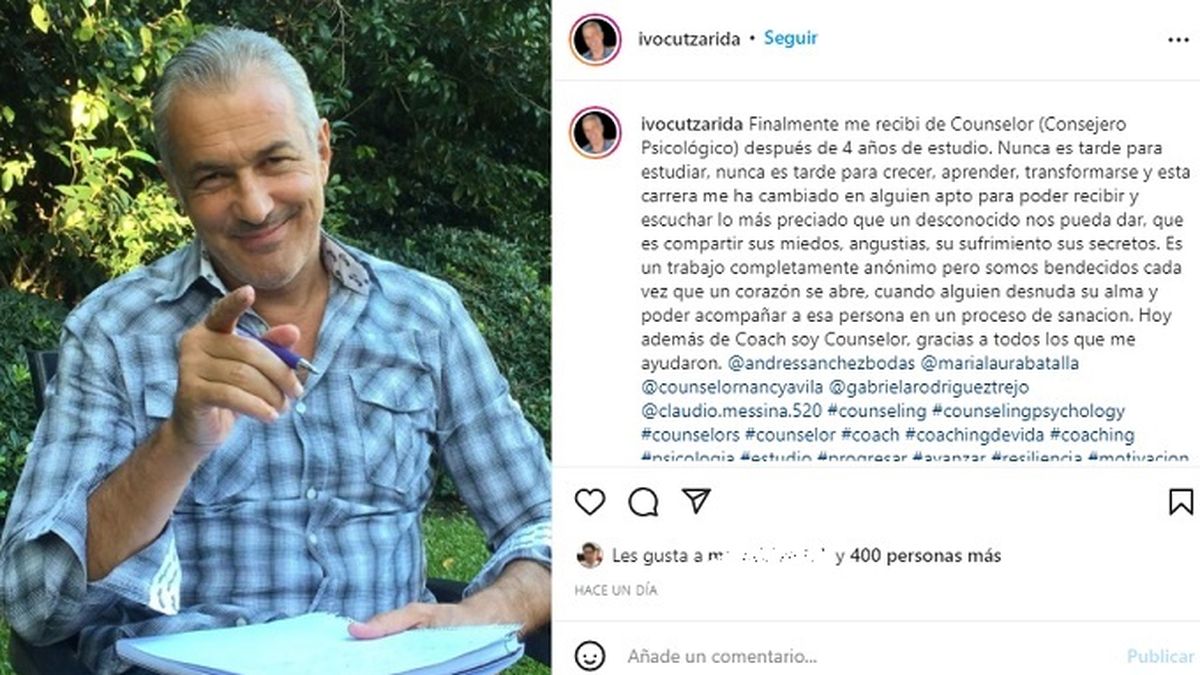 Tras 4 a&ntilde;os de estudio, Ivo Cutzarida se recibi&oacute; de consejero psicol&oacute;gico.&nbsp;