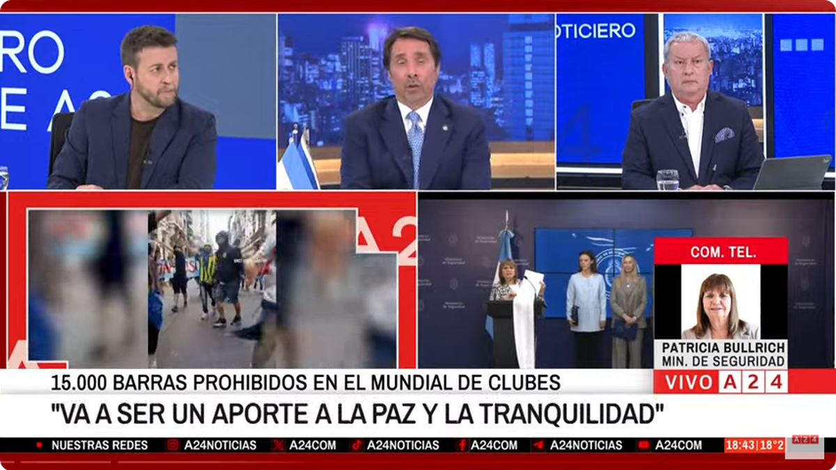 Bullrich dialogó con A24 sobre el listado de barrabravas. (Foto: YouTube).