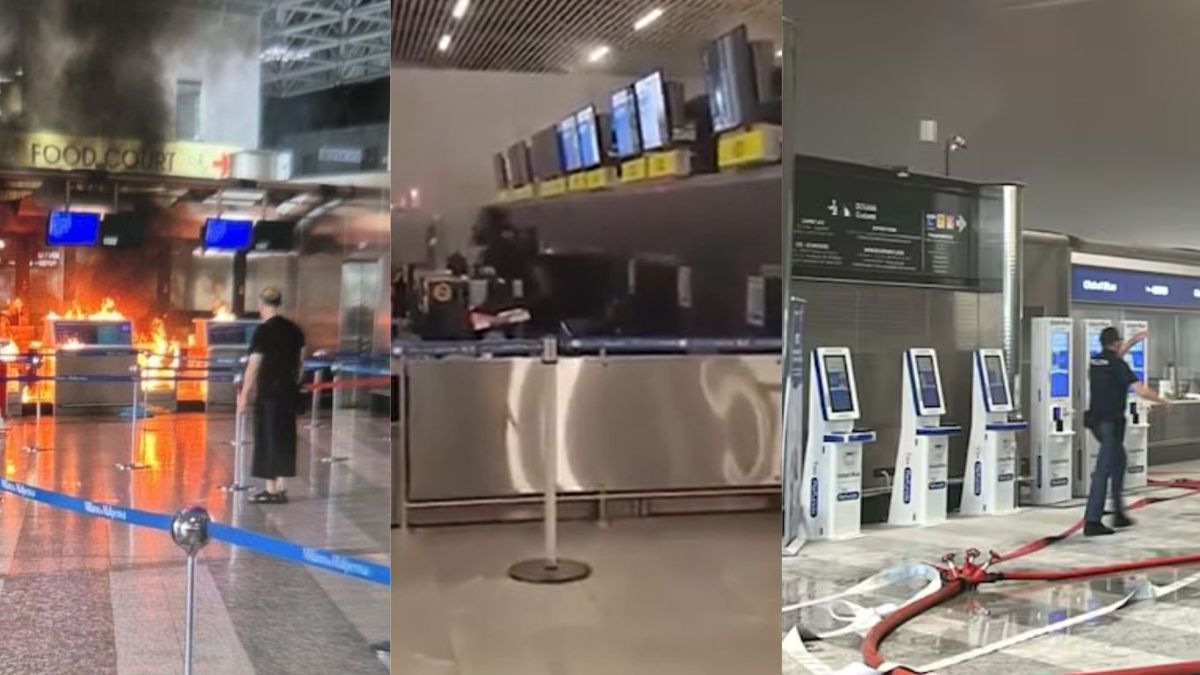 ¡Desatado!: impactante video de un pasajero quemando un check in y rompiéndolo a martillazos. (Foto: A24.com)