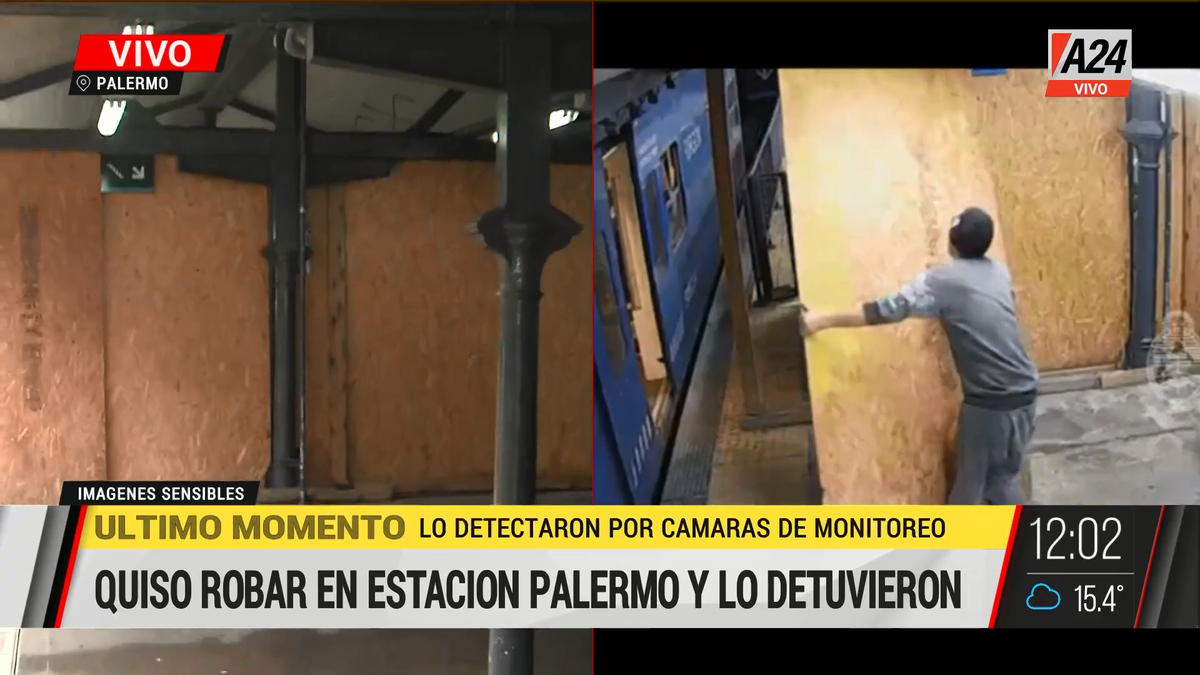 ¡El colmo! Así quieren robar paneles de madera de la estación Palermo. (Captura de Tv)