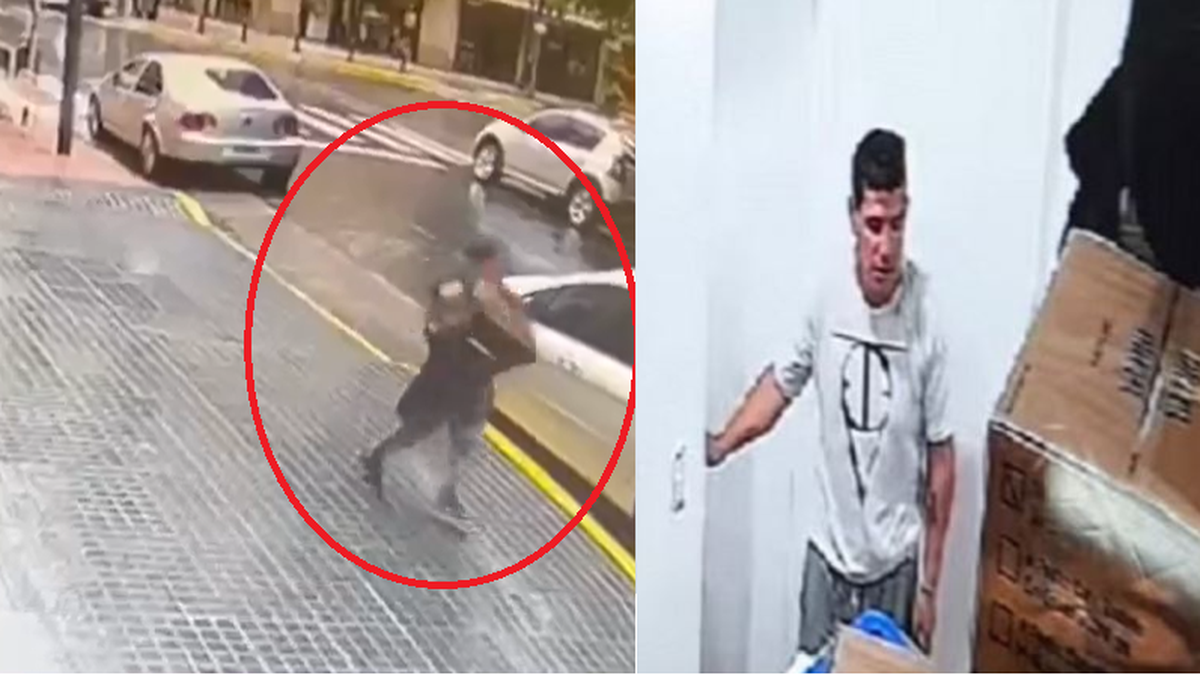 El violador se cambió de ropa mientras al escapar de la panadería en la que violó a la joven de 20 años (Foto: captura A24).