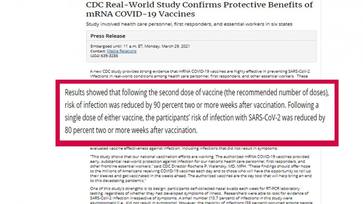 El documento del CDC que demuestra la efectividad de las vacunas de ARN Mensajero (Foto: AP)