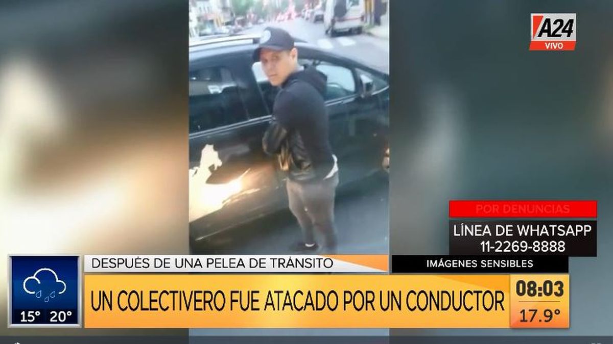 Flores: violento ataque de furia contra un colectivero. (Captura de Tv)