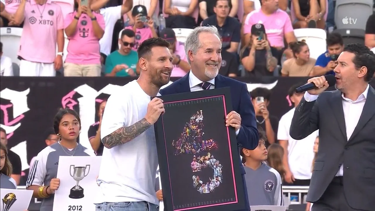 Homenaje del Inter Miami a Lionel Messi por sus 45 títulos. (Foto: @Stopthatmesiii)